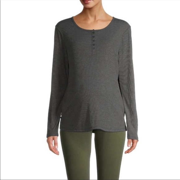 Maternity Women's Long Sleeve Henley T-Shirt - Picture 2 of 6
